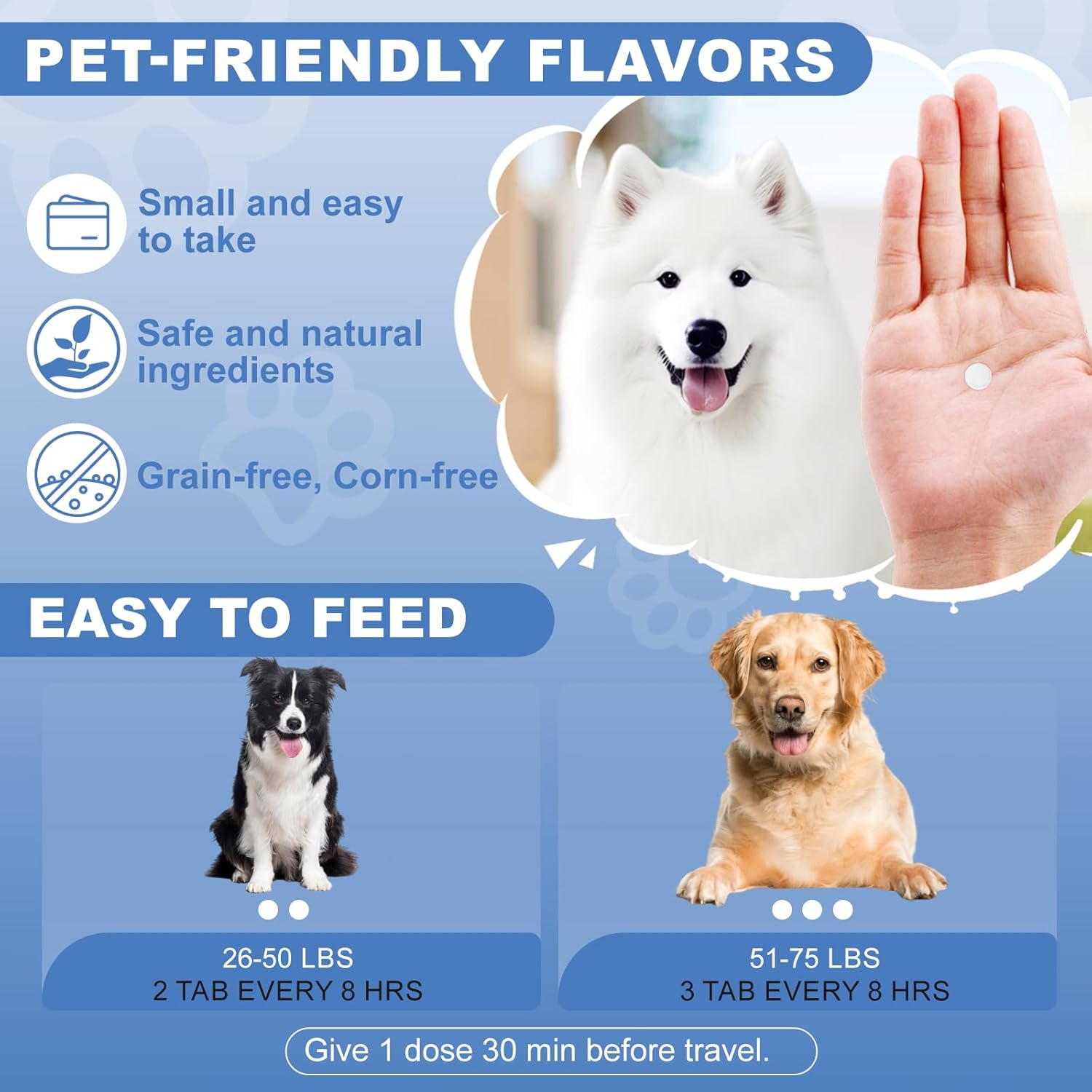 Anti Car Sickness for Dogs (26-75 lbs), 20 Tablets, Dog Motion Sickness Medicine to Relieve Nausea, Vomiting, Drooling, Working Quickly Motion Sickness for Dogs, Effective for About 24 Hours - Image 5