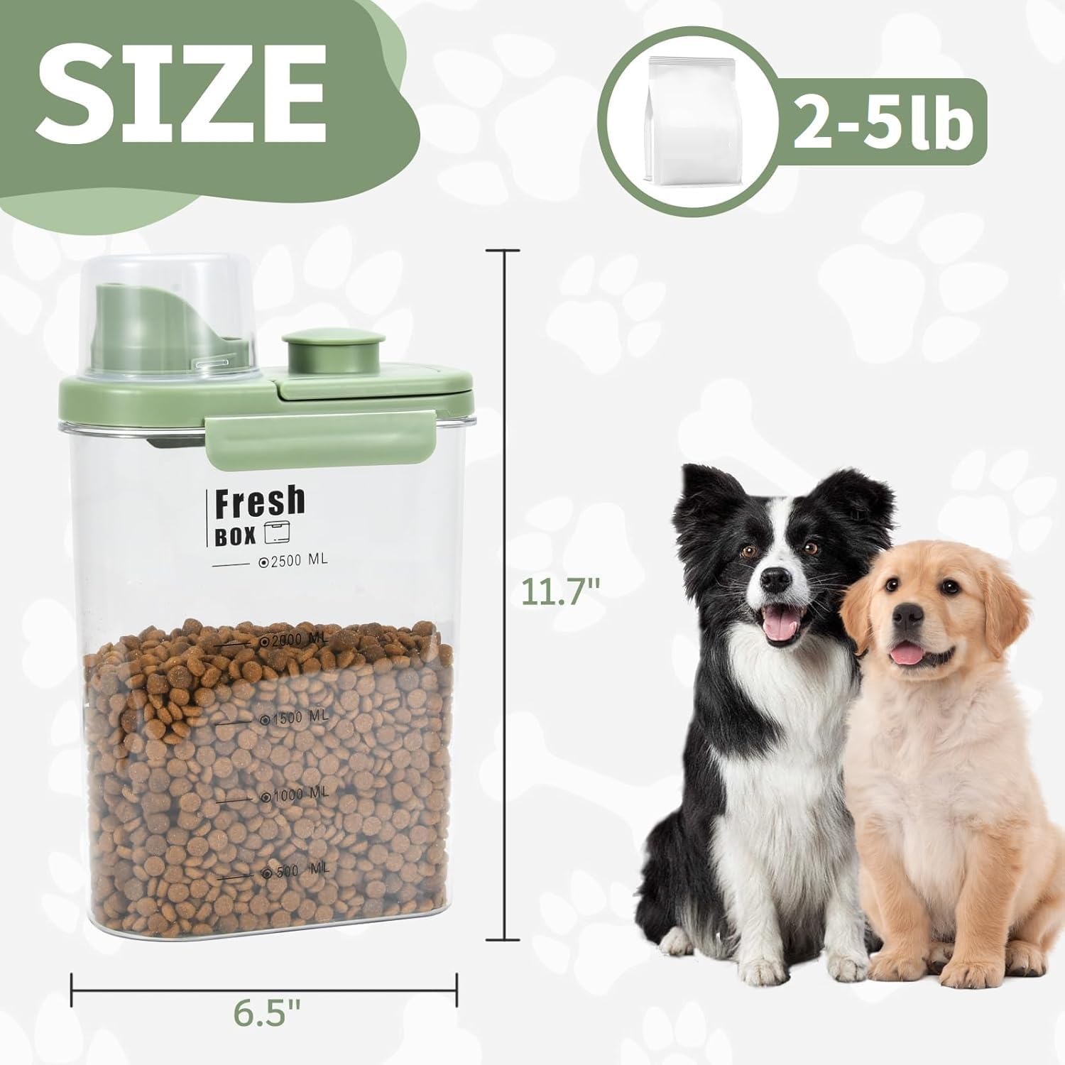 Dog Food Storage Container 2-5 lbs, Airtight Cat Food Container with Large Spout and Measuring Cup, Portable Travel Pet Food Holder Bin, HIidden Hand Food Dispenser for Pets(Light Green) - Image 6