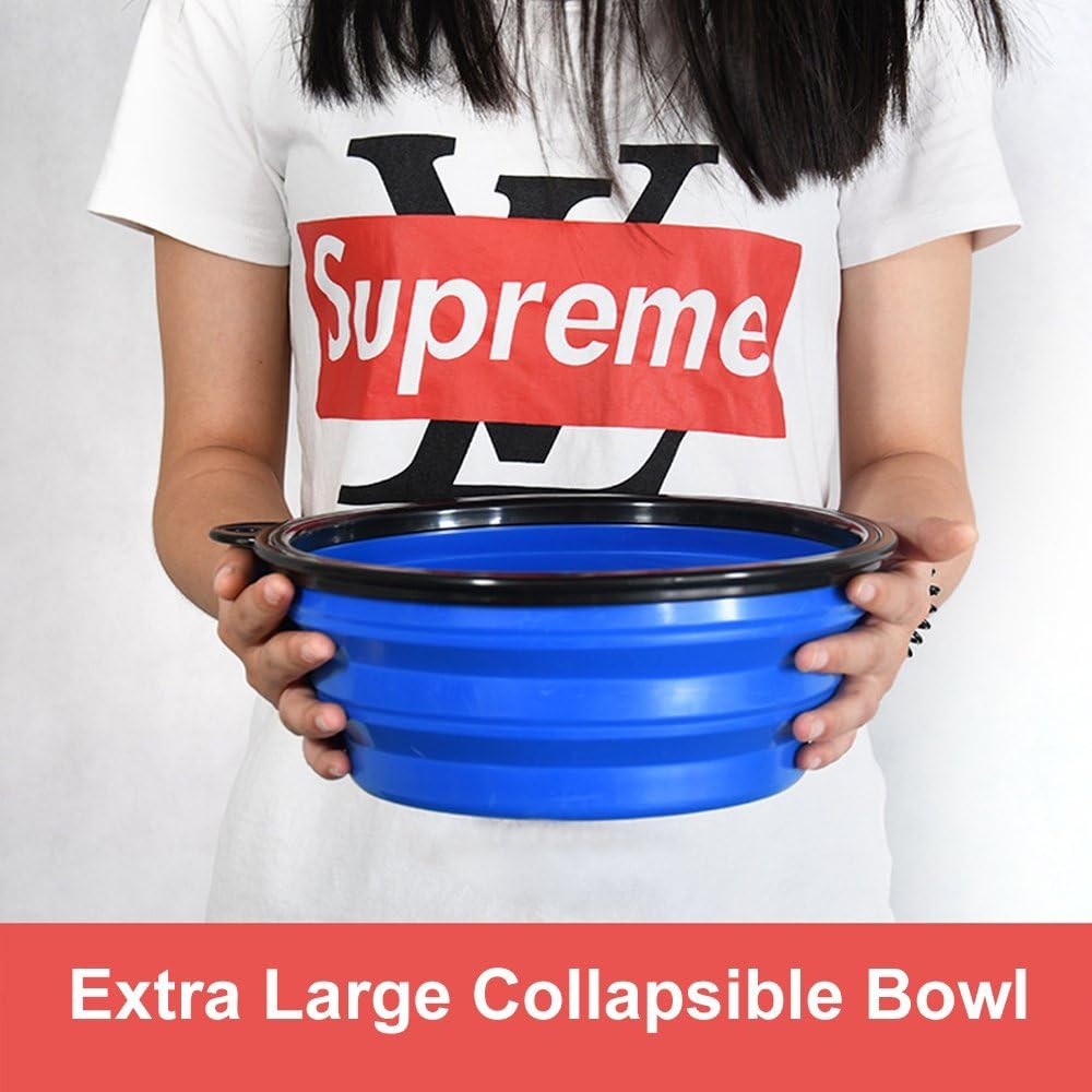 Extra Large Collapsible Dog Bowl, 3L XL Travel Dog Bowl, Foldable Travel Water Dish, 102oz X-Large Portable Collapsable Traveling Bowls with Carabiner for Dogs Walking, Hiking (Blue) - Image 3
