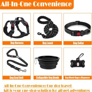 No Pull Dog Harness, Collar & Leash Set | Includes Dog Seat Belt, Collapsible Bowls & Poop Bag Dispenser. Ideal for Training, Walking, Hiking. Fits Small to Large Dogs(Black-S)