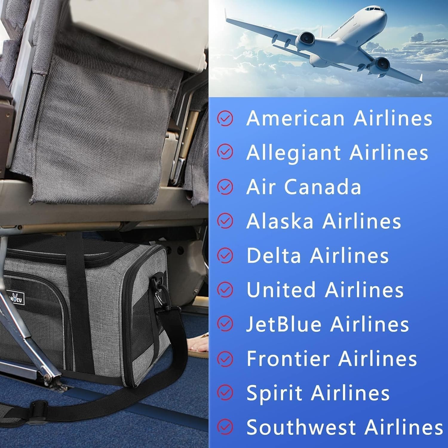 Airline Approved Pet Carrier, Collapsible Cat Carrier, Expandable Dog Carrier, 900D High Density Oxford Cloth, Wear-Resisting, Anti Tearing, Safety Lock Zipper, Reflective Tape - Image 4