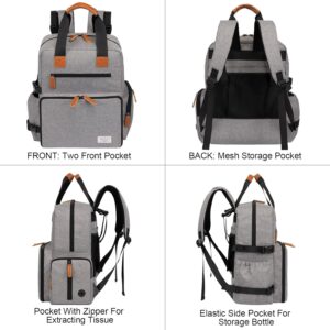 Modoker Dog Travel Bag, Airline Approved Backpack for Pet Accessories Organizer, Tote Weekend Bag with 2 Dog Food Storage Containers, 2 Collapsible Dog Bowls, 1 Pet Mat, Grey