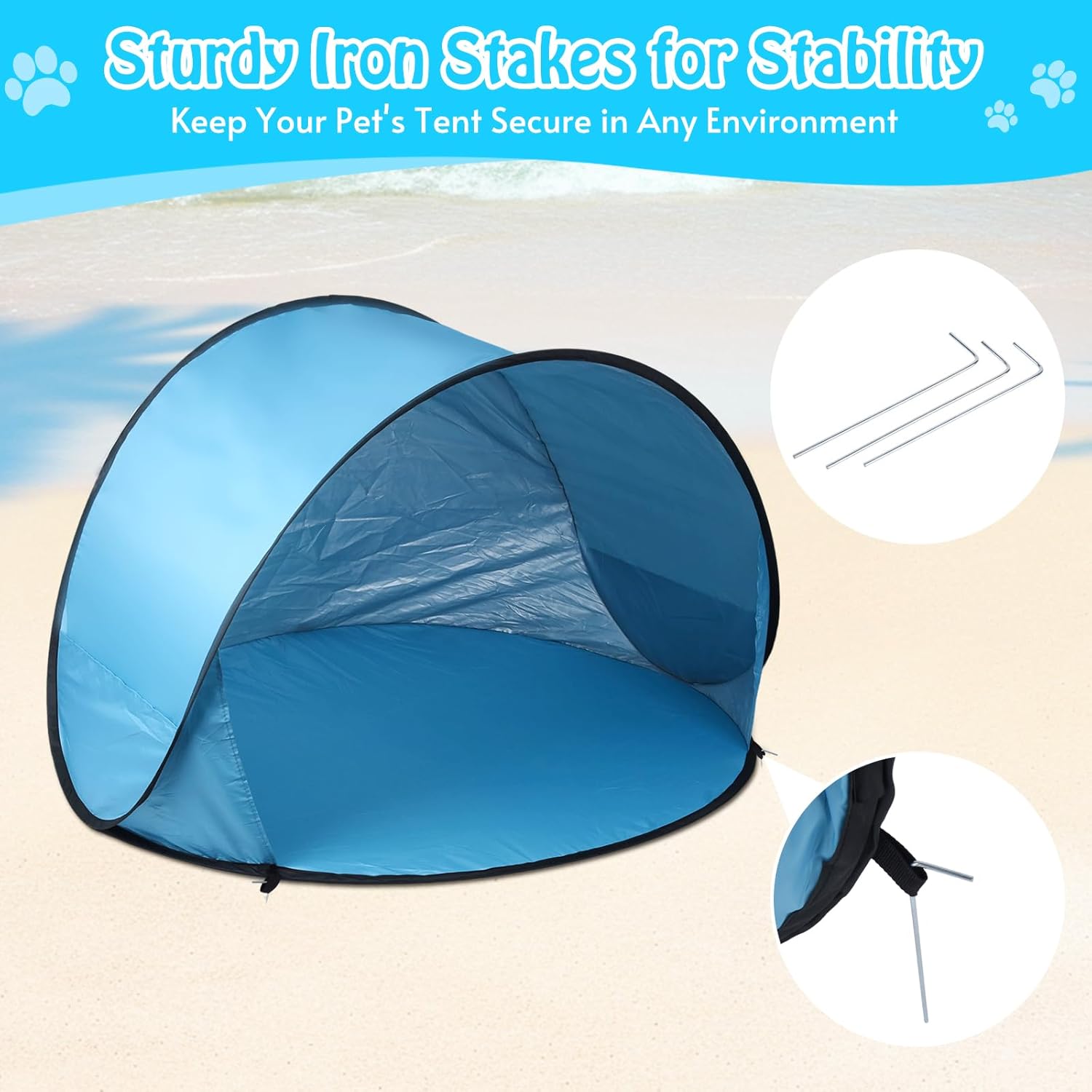 Extra Large Dog Beach Tent - 47" Lx39 Wx30 H,Portable Outdoor Pop Up Pet Tent for Camping with Dogs Cats,Waterproof Dog Sun Shade Shelter for Medium-Sized to Bigger Pets - Image 5