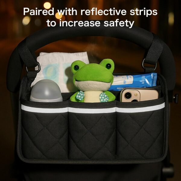 Stroller Caddy Stroller Organizer With Cup Holder, Non Slip Straps Stroller Bag for Phone, Pet Stroller Accessories,Universal Stroller Organizer, stroller caddy,Fits Single & Double Strollers - Image 6