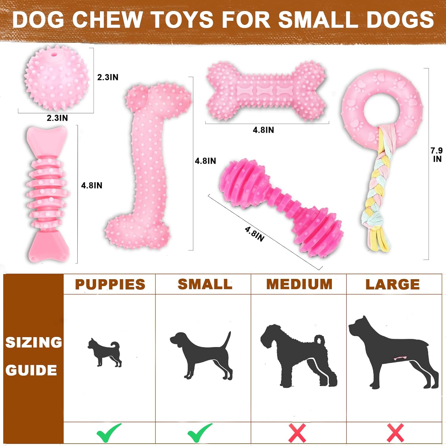 Puppy Toys, 6 Pack Dog Chew Toys for Puppy, Cute Pink Small Dog Toys, Teething Toys for Puppies, Soft Durable Interactive Chew Toy for Small Dogs - Image 5
