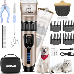 Dog Clippers for Grooming,Dog Grooming Kit for Heavy Thick Hair&Coats/Low Noise Rechargeable Cordless Hair Trimmer/Pet Shaver with Paw Trimmer for Small & Large Dogs Cats