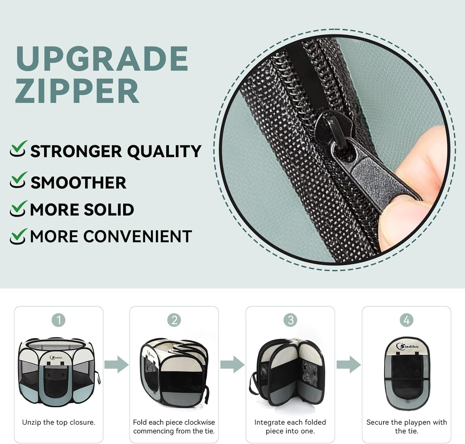 Dog Cat Playpen, Puppy Pet Playpen Indoor for Small Dogs Tent Crates Cage Outdoor, Portable Pop Up Dog Kennel Playpen with Carrying Case for Dogs/Cats/Rabbits, Removable Zipper Top, Grey - Image 7