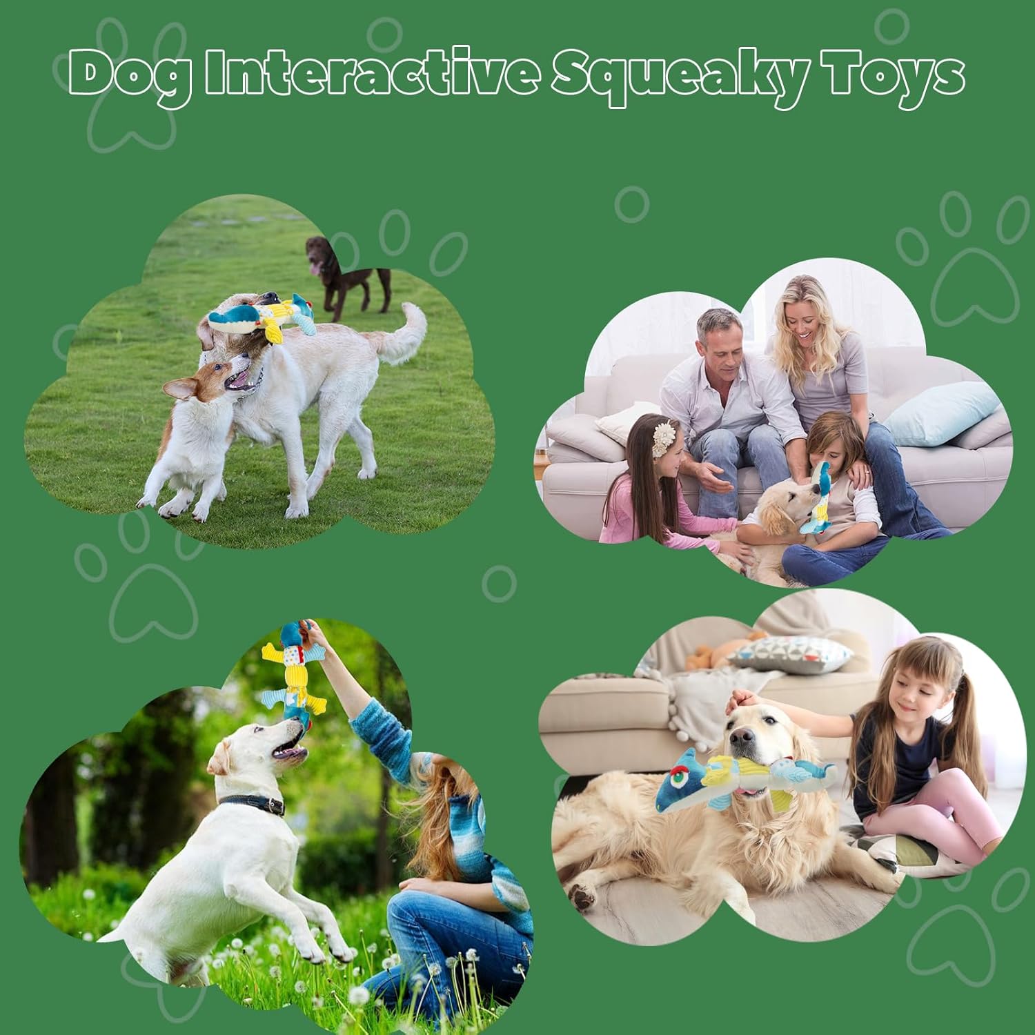 Crinkle Dog Toys Squeaky Plush No Stuffing Cute Puppy Stuffless Tough Rop Pull Toy, Fun Dog Stuffed Animals Durable Chew Set for Small Medium Large Pup (Large, Blue Chameleon) - Image 6