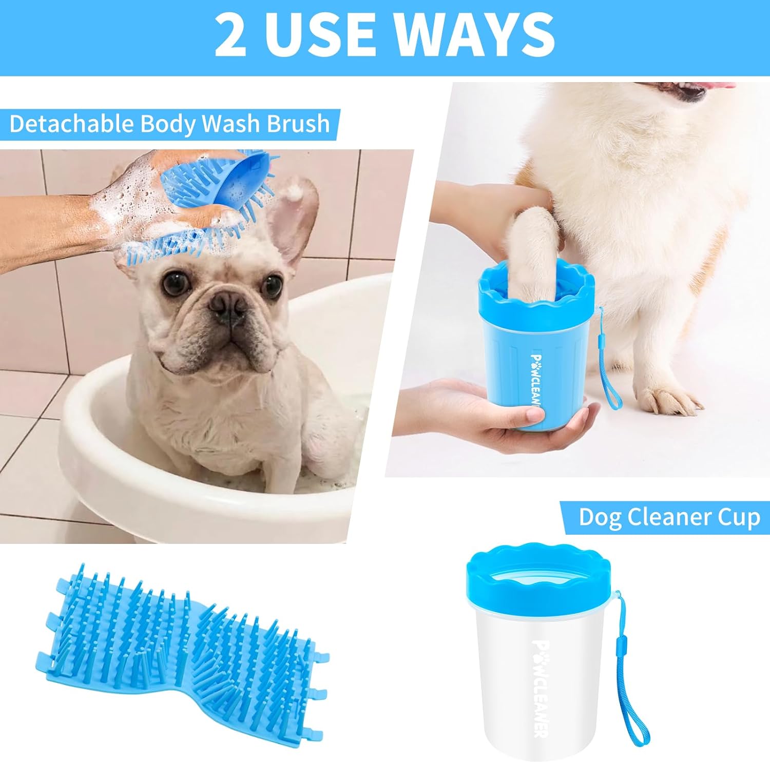Comotech Dog Paw Cleaner, Portable Dog Paw Washer with 3 Absorbent Towels, Pet Cleaning Silicone Brush for Small Breed Dogs(Blue) - Image 7