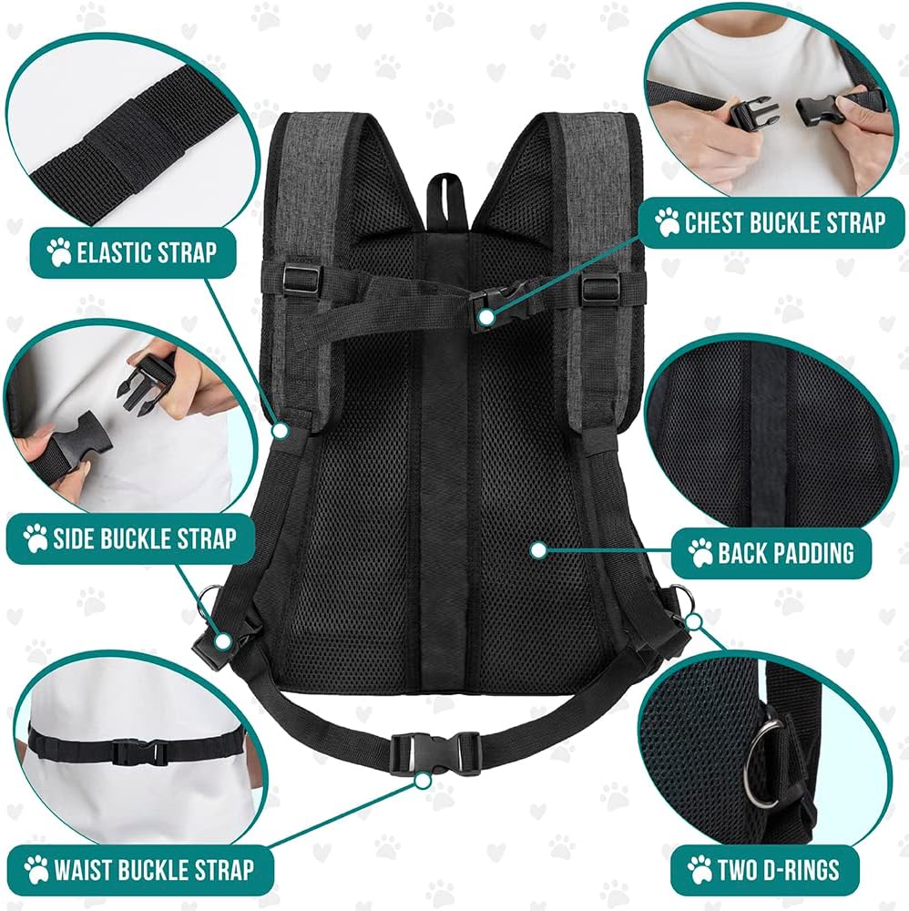 PetAmi Adjustable Dog & Cat Chest Carrier Backpack, Ventilated for Hiking & Camping, Small to Large Pets Up to 15 lbs, Dark Gray - Image 5