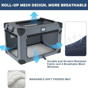 36 Inch Soft Dog Crates, Portable Travel Crate for Large Dogs, 3-Door Foldable Soft Kennel with Mesh Windows for Indoor & Outdoor Travel, with Soft Blanket and a Foldable Bowl