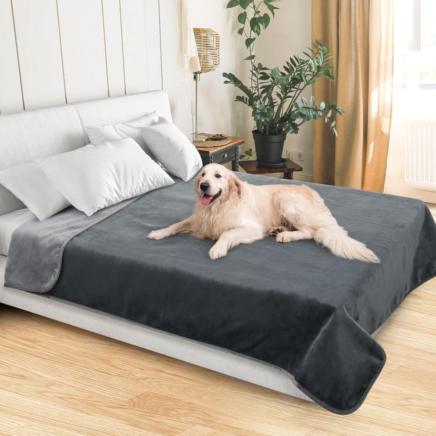 LOOBANI Waterproof Dog Blanket for Bed: Spill-Proof Puppy Blankets for Small Medium Dogs Washable, Reversible Soft Flannel Pet Throw for Couch Sofa Cover, Crate, Travel, Picnic, 30" x 40", Grey - Image 4