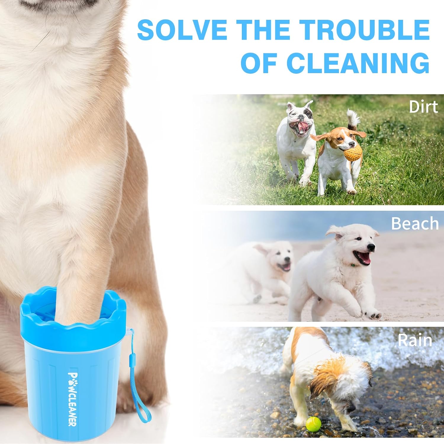 Comotech Dog Paw Cleaner, Portable Dog Paw Washer with 3 Absorbent Towels, Pet Cleaning Silicone Brush for Small Breed Dogs(Blue) - Image 2