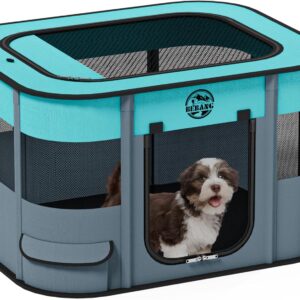 Puppy Playpen Cat Dog Crate: Play Pen Indoors Pet Playpens Portable Foldable Cage Kennel House for Small Kitten Rabbit Guinea Pig Hamster with Food Bowl (Grey, S, 1)
