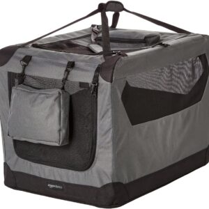 Amazon Basics Folding Portable Soft Pet Dog Crate Carrier Kennel, 30 x 21 x 21 inches, Grey
