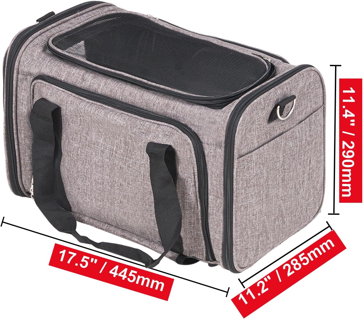 Happybuy Cat Carrier with Wheels, Airline Approved, Rolling Pet Carrier with Telescopic Handle, Shoulder Strap & Folding Bowl, Holds Pets up to 25 lbs, Grey - Image 8