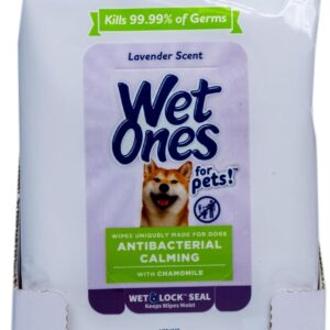 Wet Ones for Pets Antibacterial Calming Wipes with Chamomile, Lavender Scent – Dog Cleaning Wipes – Scented, Durable and Disposable Dog Wipes for Paws, 30 Count