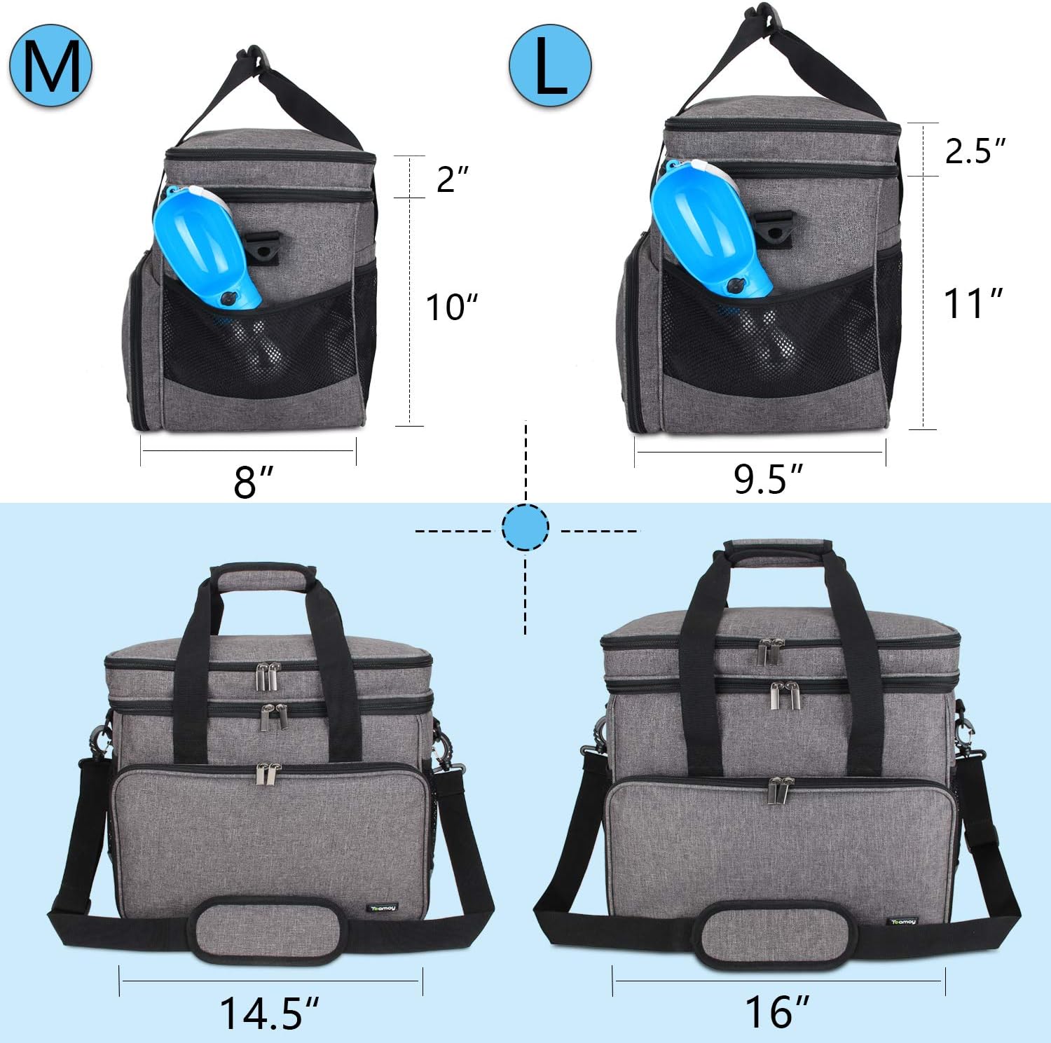 Teamoy Double Layer Dog Travel Bag, Dog Bag for Supplies with 2 Silicone Collapsible Bowls, 2 Food Carriers, 1 Water-Resistant Placemat, Pet Supplies Weekend Tote Organizer (Large, Gray) - Image 5