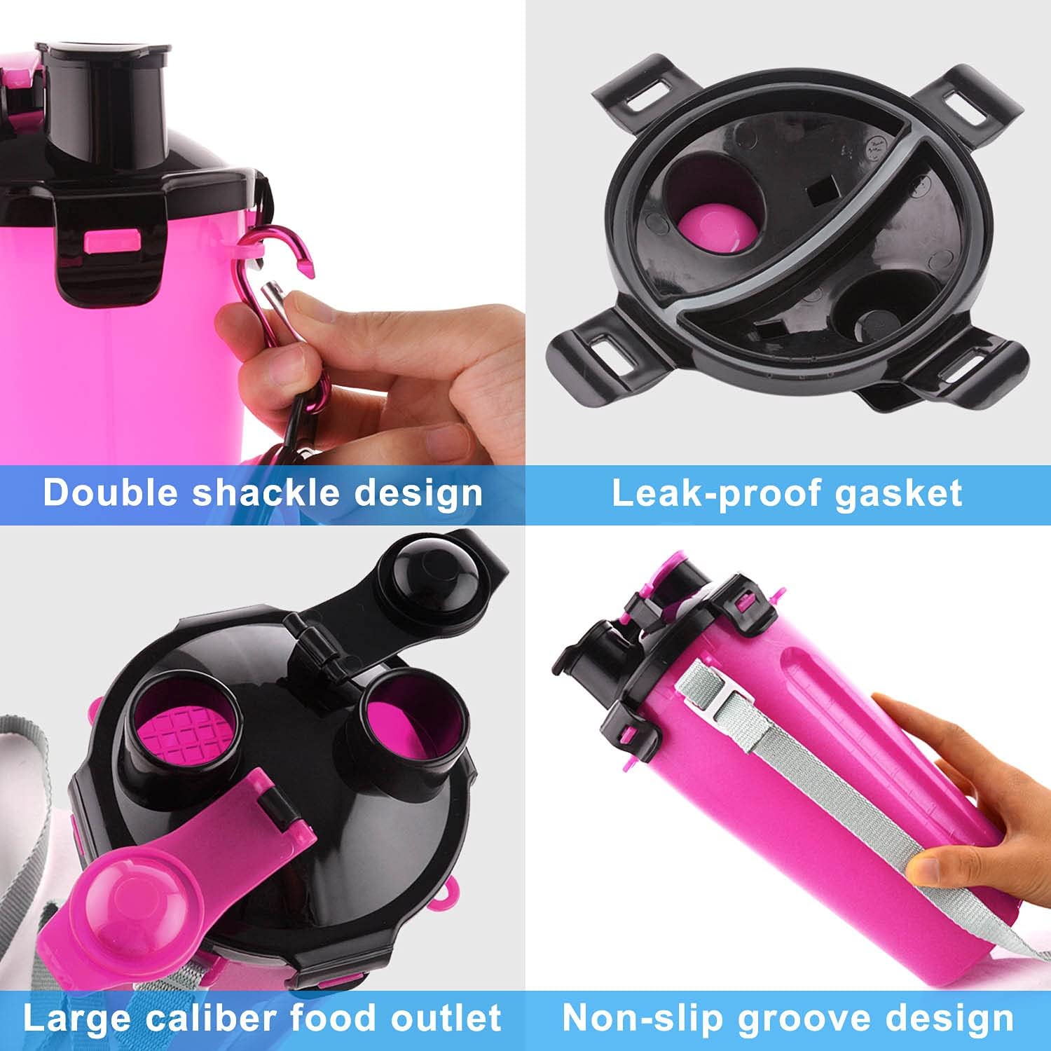 Guardians Dog Travel Water Bottle Collapsible Bowls, 2 in 1 Pet Food Container with Collapse Bowls, Outdoor Portable Water Bowls for Walking, Traveling, Camping and Hiking (Pink) - Image 5