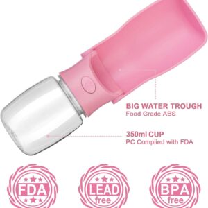 Foldable Dog Water Bottle – Portable Dispenser | Leak Proof & Food Grade Plastic Travel | Pet Water Bottle for Dog Cat Outdoor Walking Hiking Travel(Pink, 12oz)