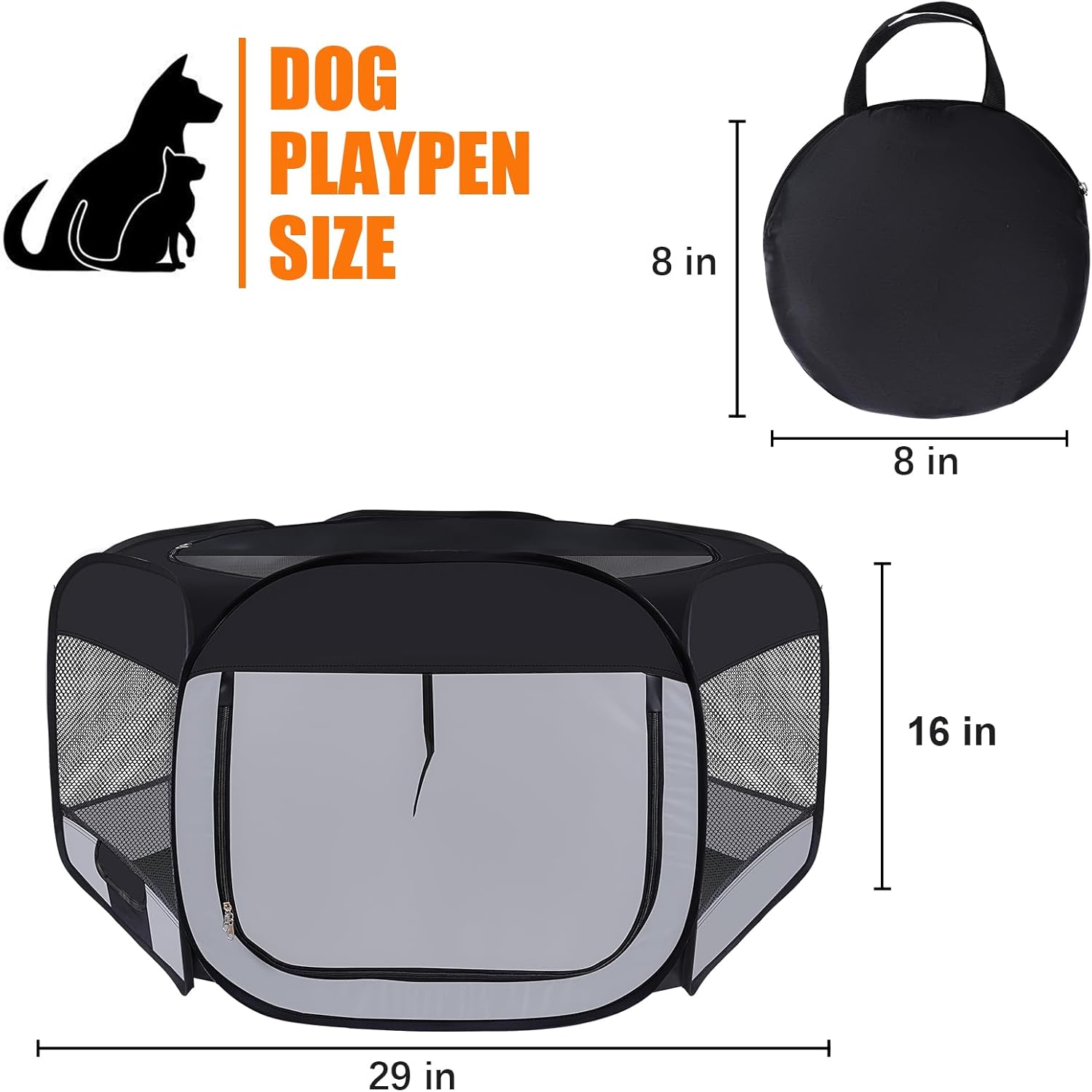Dog Cat Playpen,Portable Pet Puppy Playpen,Rabbit Puppy Dog Play Pen for Indoors,Dogs Tent for Indoor Cats,Kitten Playpen,Collapsible Small Cats Crate Cage for Small Dogs with Carrying Case(Grey, S) - Image 2