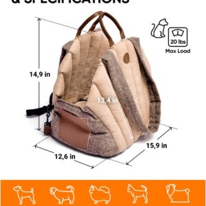 Dog Travel Bag – Cat Carrier – Small Pet Taxi – Lightweight Soft-Sided Tote, Car-Seat Compatible, Washable, 6–20 lb – Vegan Materials – Brown