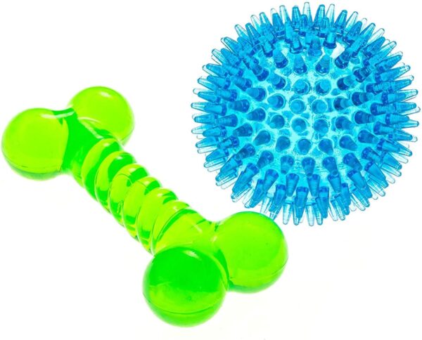 Spiky Ball and Bone for Small Dogs - Puppy Teething Toys Bone Dog Toy Set for Smart Newborn Pet - Doggy Interactive Chew Mini Dental - Image 2