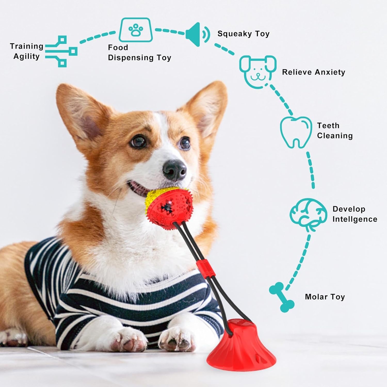 Jenilily Dog Toys Chew for Aggressive Chewers Rope Ball Suction Cup Tug of War Game Puppy Training Puzzle Toy Treats Teething Boredom Pet Food Dispensing Features - Image 3