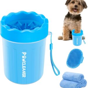 Comotech Dog Paw Cleaner, Portable Dog Paw Washer with 3 Absorbent Towels, Pet Cleaning Silicone Brush for Small Breed Dogs(Blue)
