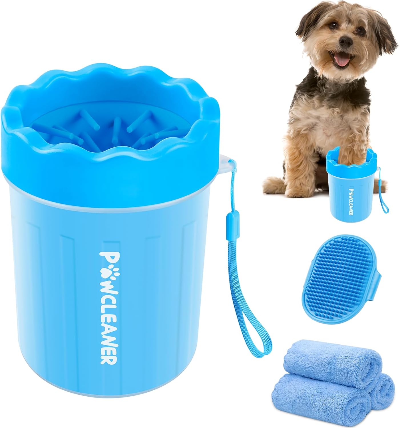 Comotech Dog Paw Cleaner, Portable Dog Paw Washer with 3 Absorbent Towels, Pet Cleaning Silicone Brush for Small Breed Dogs(Blue)