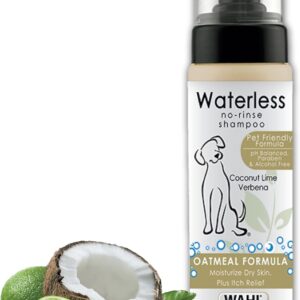 Wahl USA Pet Friendly Waterless No Rinse Shampoo for Animals – Coconut Lime Verbena Scent – Oatmeal Formula Cleans, Conditions, Detangles & Moisturizes Dogs Fur – 7.1 Oz – Model 820015A