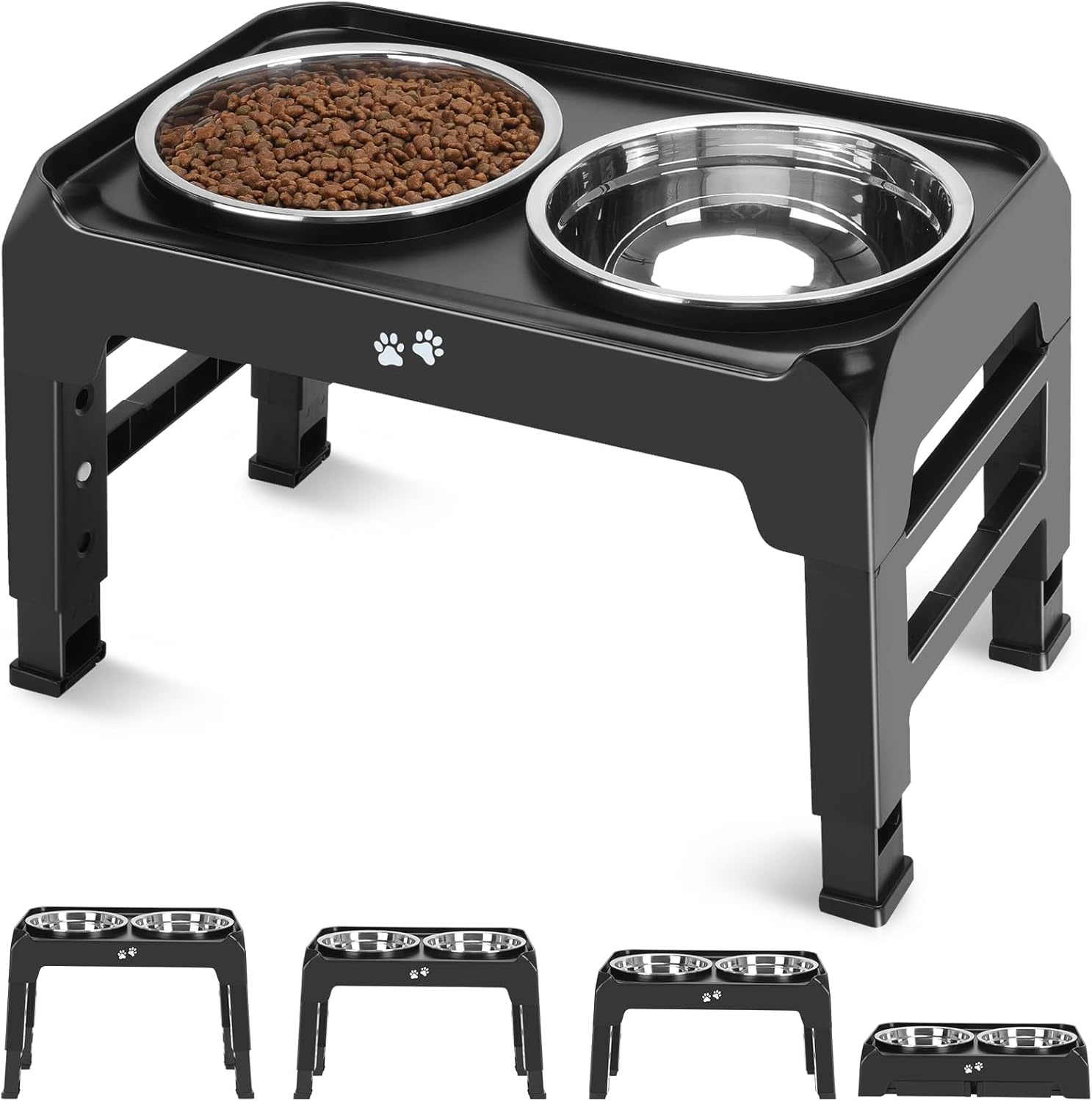 Elevated Dog Bowls, 4 Height Adjustable Raised Bowl Stand with 2 Thick 50oz Stainless Steel Food Bowls Non-Slip Feeder Adjusts to 3.7'', 9.2'', 10.75'', 12.36'' Black, (DB-W01) - Image 9