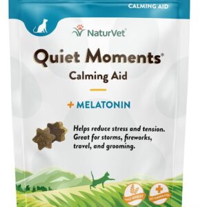 NaturVet Quiet Moments Calming Aid Cat Supplement Plus Melatonin – Helps Reduce Stress in Cats – for Pet Storm Anxiety, Motion Sickness, Grooming, Separation, Travel – 50 Ct. Soft Chews