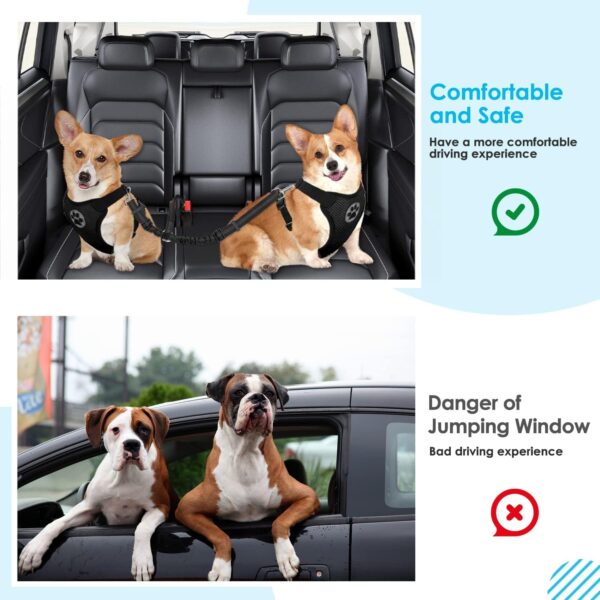 SlowTon Dog Seat Belt, Double Dog Seatbelt Adjustable Vehicle Safety Leash with Elastic Bungee Buffer, Reflective No Tangle Y Shape Two Dog Harness Seat Belt Splitter for Pets Car Trip (Black, M) - Image 5