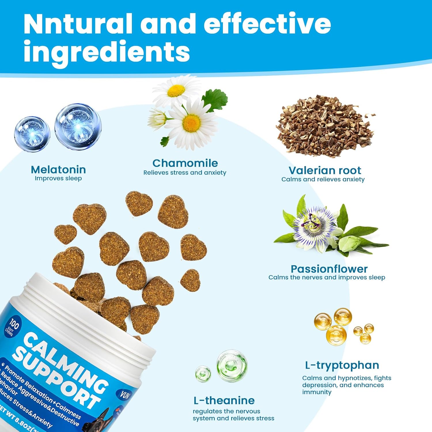 Dog Calming Chews for Anxiety Relief-Natural Stress Support with Chamomile,Valerian Root, Melatonin & L-Theanine- Helps for Separation,Barking,Thunderstorm,Fireworks,Travel,Vet Visit -100 Soft Chews - Image 4