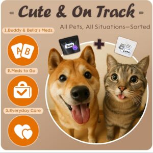 Reusable Pet Pill Pouches for Multiple Pets Travel – 200pcs Capacity, Zippered Medicine Bags with Fun Labels, Waterproof & Lightproof Storage for Medications, Vitamins, Treats(White Dog)