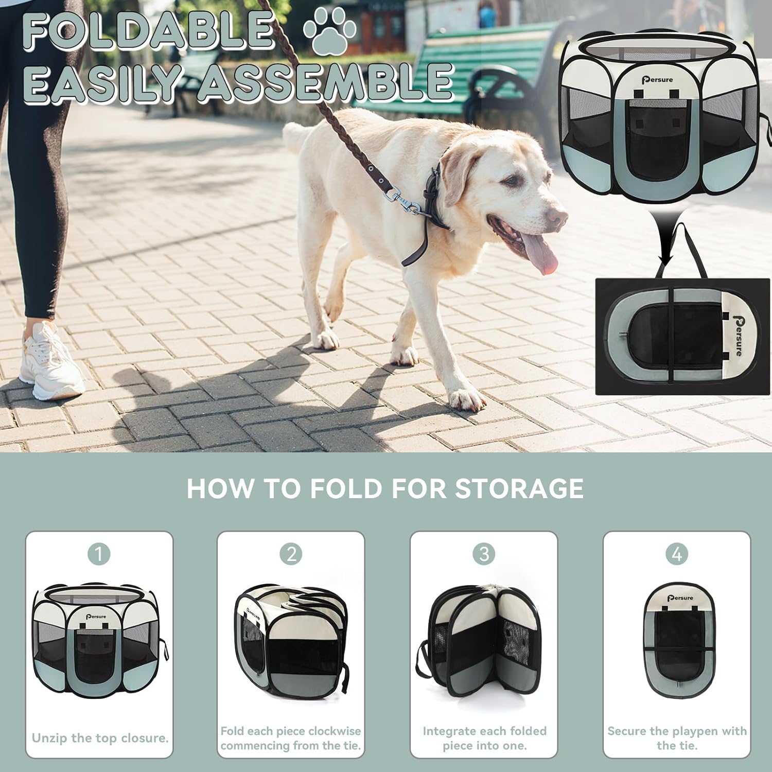 Dog Cat Playpen Indoor Outdoor for Puppy Pet Dogs Cat Travel and Recovery After Surgery, Dogs Enclosure Tent Crates Cage Indoor/Outdoor, Portable Pop Up Dog Kennel with Carrying Case (Grey, Small) - Image 5