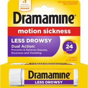 Dramamine Motion Sickness Less Drowsy, Travel Vial, Multicolor, 8 Count
