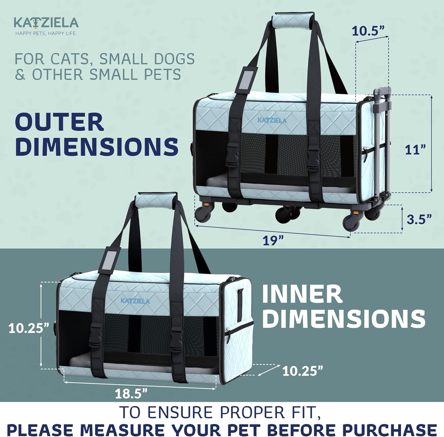 Pet Carrier Airline Approved - Dog Carrier with Wheels - TSA Airline Approved Dog Carrier - Rolling Pet Carrier with Wheels for Small to Medium Size Cat or Dog - Airplane Cabin Animal (Blue) - Image 2