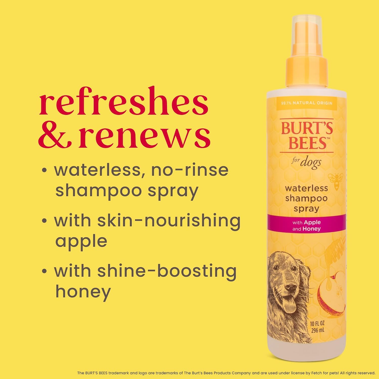 Burt's Bees for Pets Waterless Shampoo Spray for Dogs with Apple and Honey, 99.1% Natural Origin Formulas, Waterless Dog Shampoo - Gentle Dry Shampoo for Dogs, Best Dog Shampoo, 10 oz - Image 5