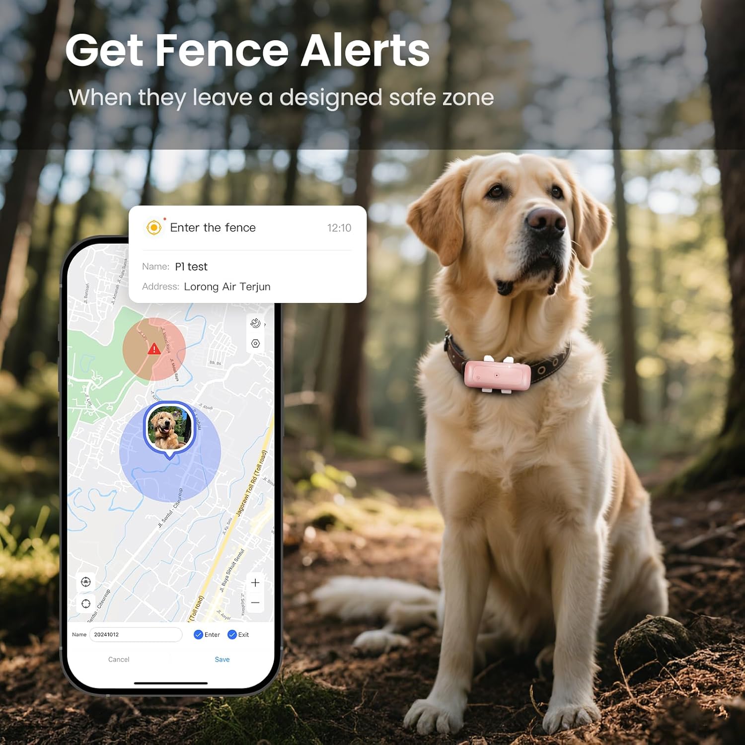 Cat Tracker Mini GPS Tracker Waterproof Dog Tracker with Real-Time Location Escape Alerts for Dogs Cats 6.5lbs+ Pink - Image 2