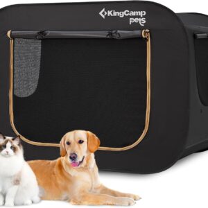 KingCamp XXL Dog Crate, Large Collapsible Pop Up Dog Kennel Tent with Durable 600D Oxford Fabric & Breathable Mesh for Indoor Outdoor Travel, Black, 55" x 39" x 39"