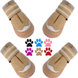 QUMY 4PCS Dog Boots for Large Dogs, Medium Dog Shoes & Paw Protectors for Hot Pavement, Summer Heat Protection, Mesh Breathable Nonslip Dog Booties for Hardfloors, Walking Running Hiking Khaki Size 8