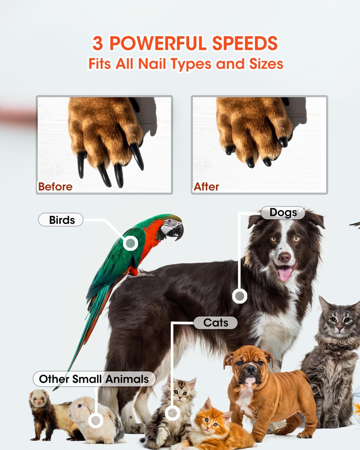 Super Powerful Dog Nail Trimmers, Dog Nail Clipper and Dog Nail Grinder Combo, Ultra Quiet, 3 Speeds, 4 Bright Lights, with Travel Lock, for Small, Meddium and Large Dogs, Cats, Small Animals - Image 6