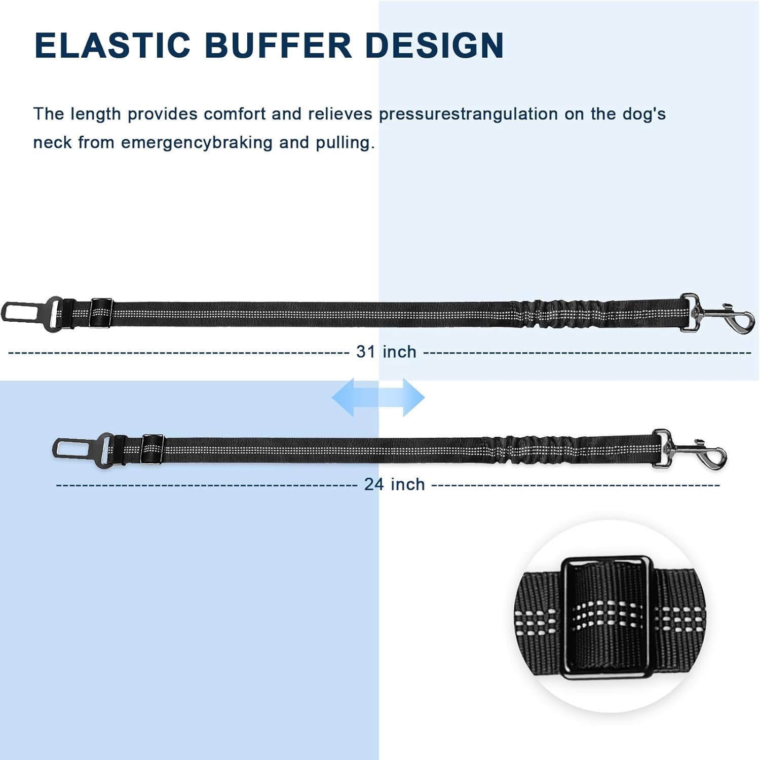 Dog Seat Belt for car, 3 Piece Set Retractable Dog Car Harness 2 Pack Adjustable Seatbelt for Dog in car, Nylon Pet Safety Seat Belts Tether Heavy Duty and Reflective car Leash, Black - Image 3