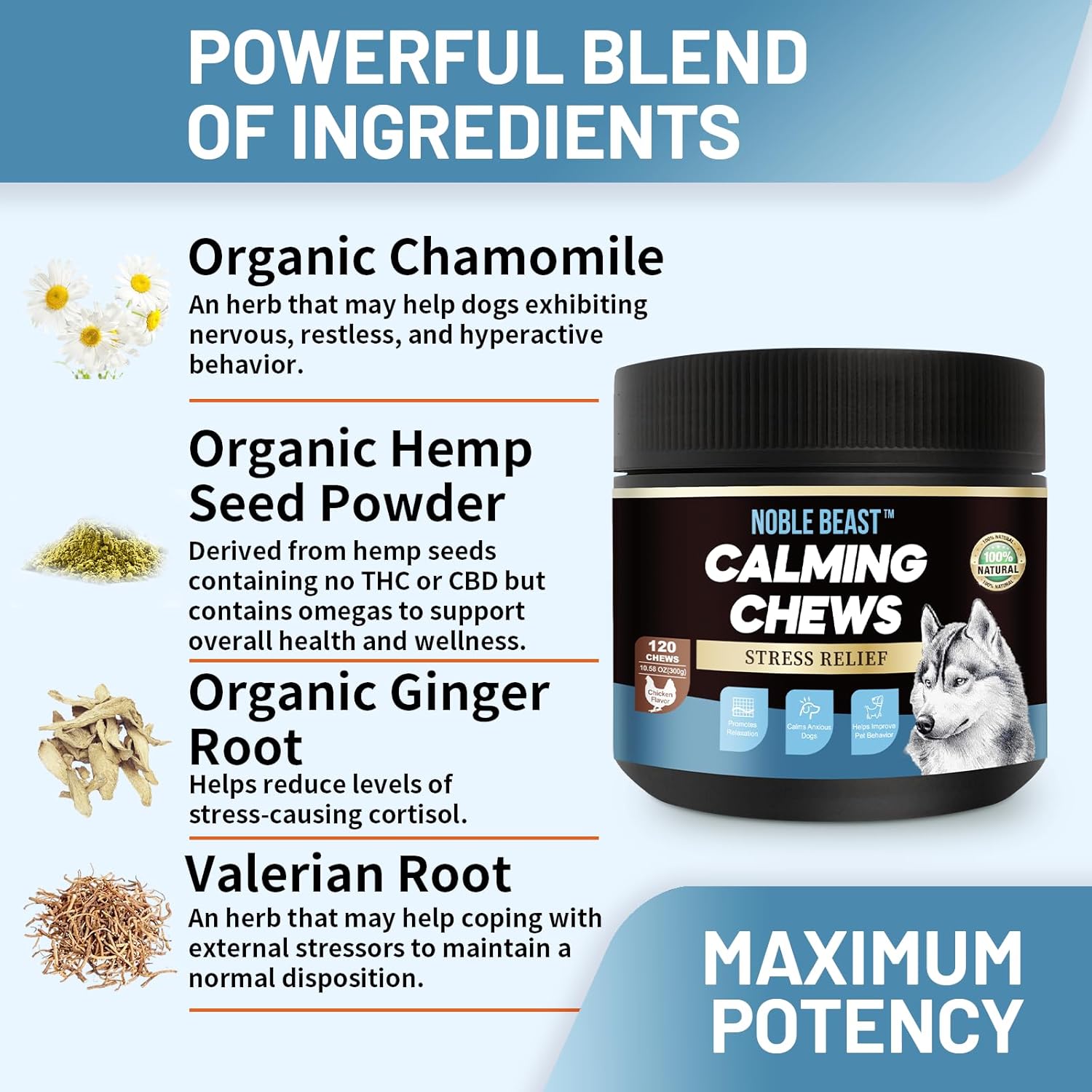 Noble Beast Dog Hemp Calming Chews - Melatonin for Dogs - Dog Calming Treats - Motion Sickness for Dogs - All Natural - Soft Chews with Hemp and Melatonin - Chicken Flavor -120 Count - Image 2