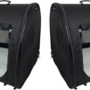 Portable 2-in-1 Double Pet Kennel/Shelter, Fabric, Black/Royal Blue 20″x20″x39″ – Car Seat-Belt Fixture Included (Black)