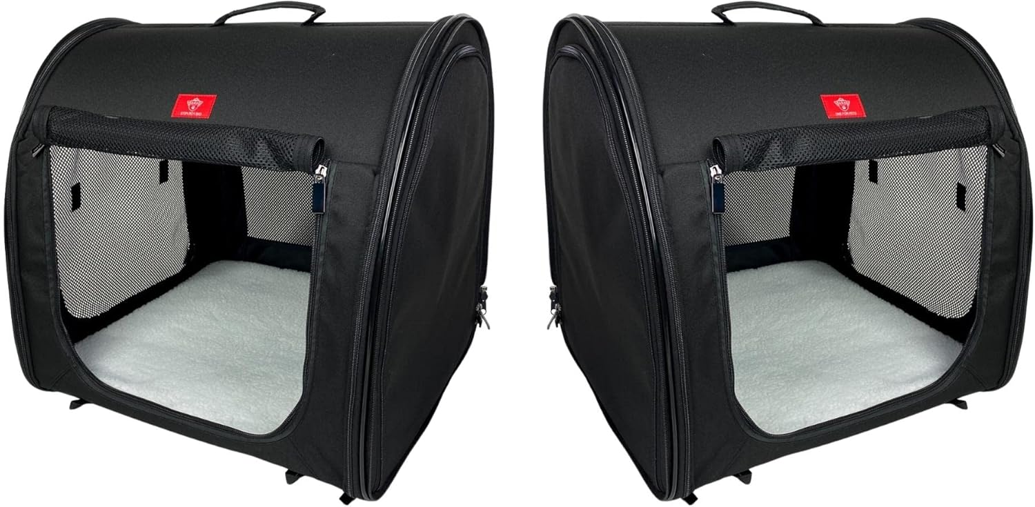 Portable 2-in-1 Double Pet Kennel/Shelter, Fabric, Black/Royal Blue 20"x20"x39" - Car Seat-Belt Fixture Included (Black) - Image 2