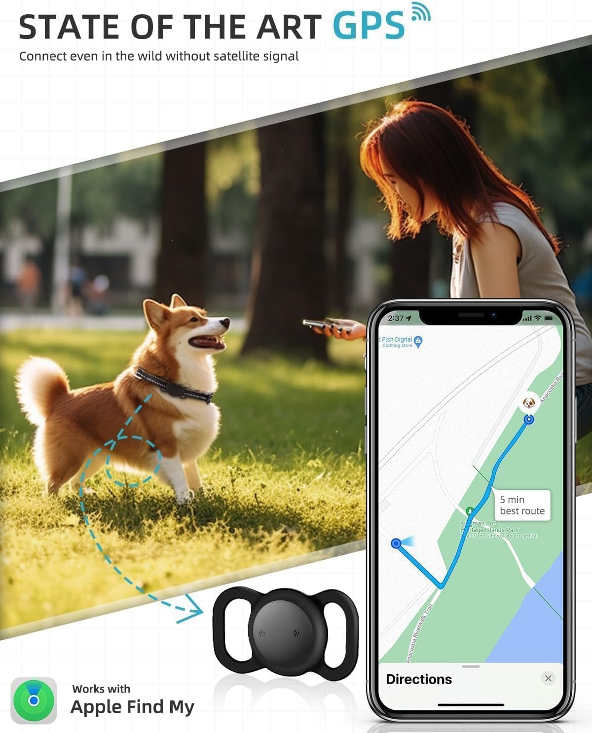 VB GPS Tracker for Dogs (1 Pack), Mini GPS Cat Tracker, Smart Pet Activity Tracker (iOS Only), No Monthly Fee, Compatible with Apple Find My, Anti-Lost, Finder Tag for Vehicles/Pets/Kids/Items - Image 2