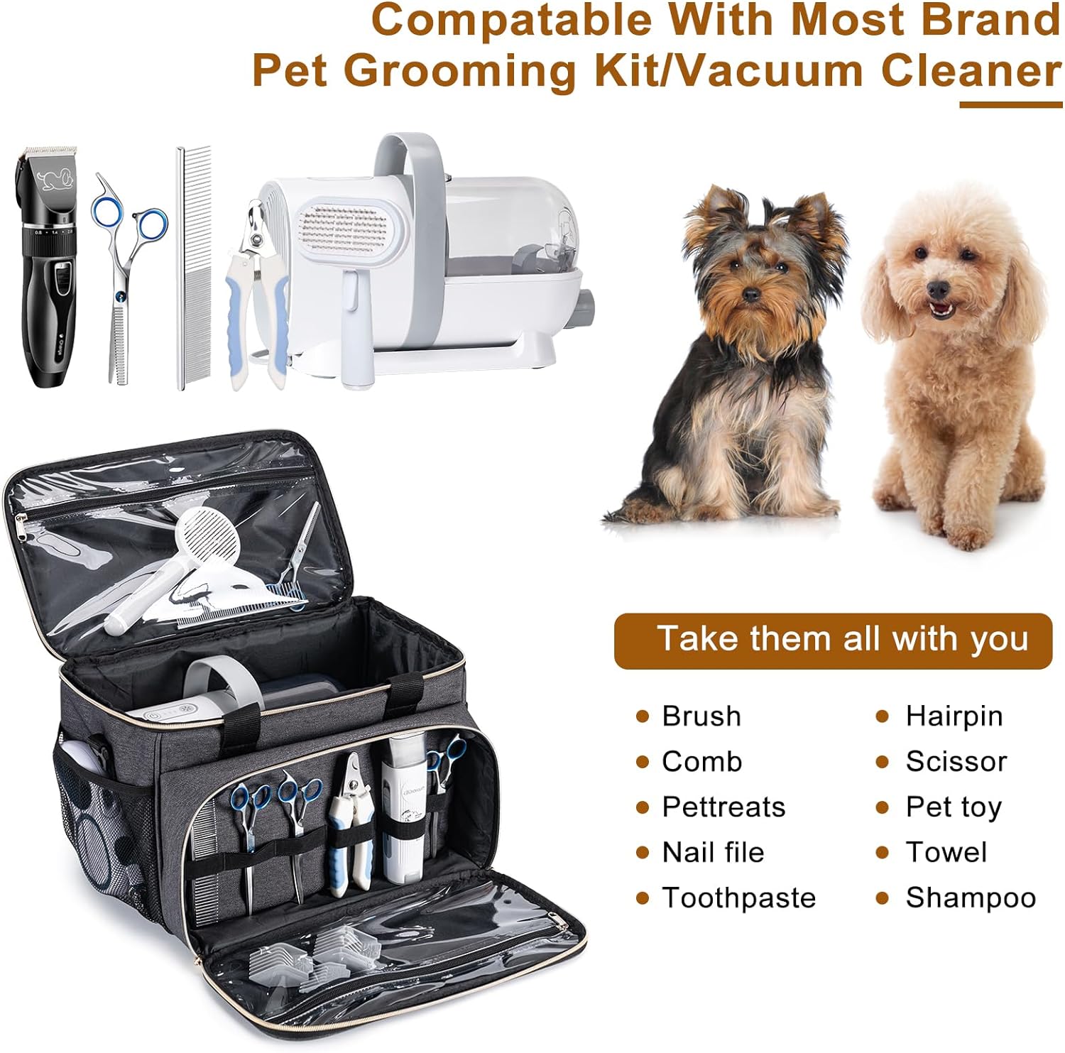 Dog Grooming Vacuum Bag, Pet Grooming Kit Bag Perfect for Dog Hair Vacuum & Grooming Tool Kit Accessories- Grey - Image 4